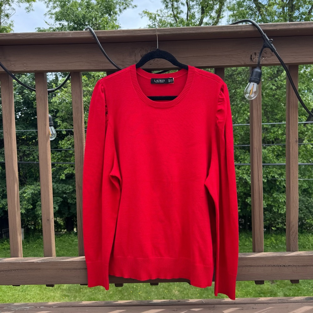Classic Lauren Ralph Lauren Red Light Puffy Sleeve Sweater